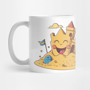 Cute happy sand castle on the beach Mug